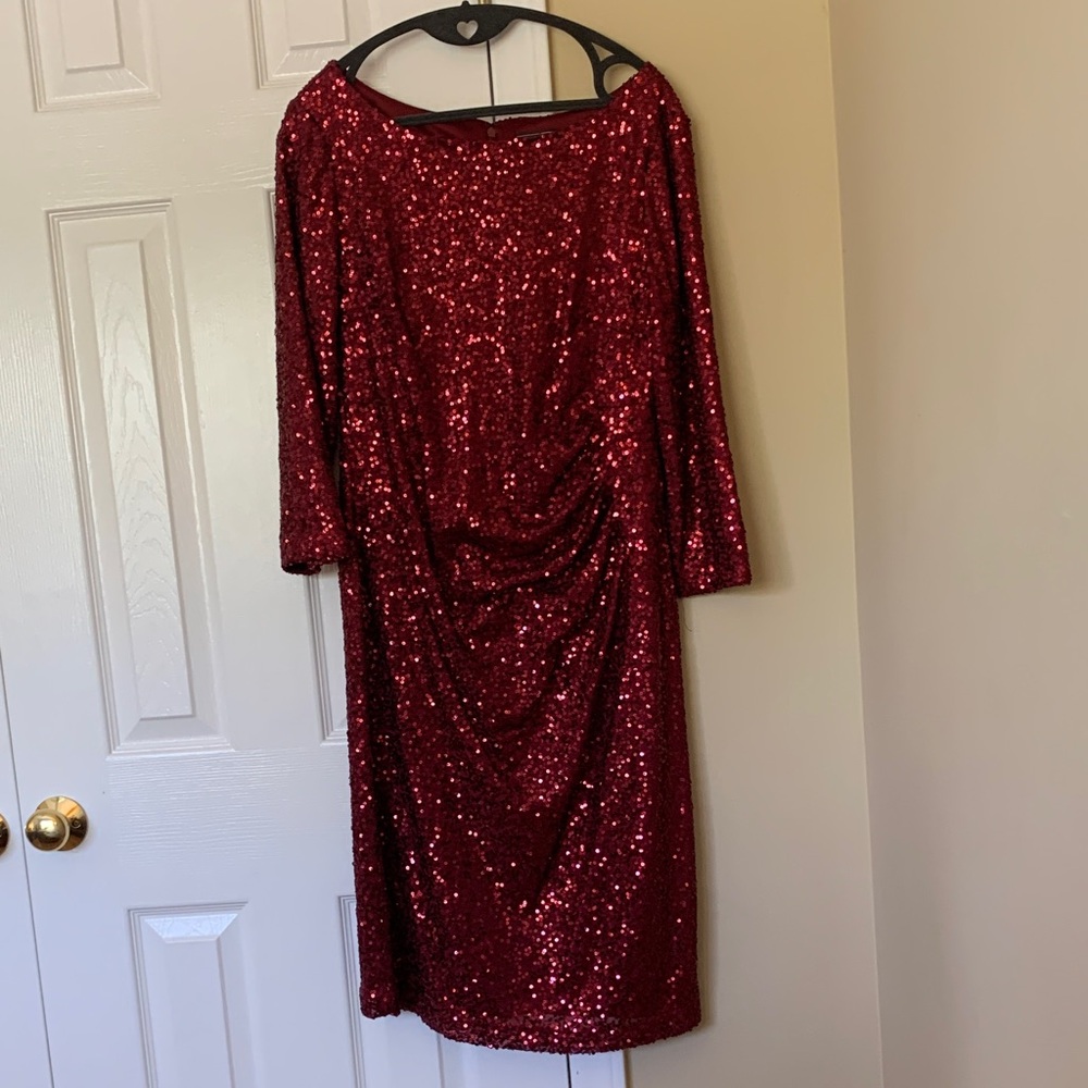 Jessica Howard Burgundy Sequin Long Sleeve Dress